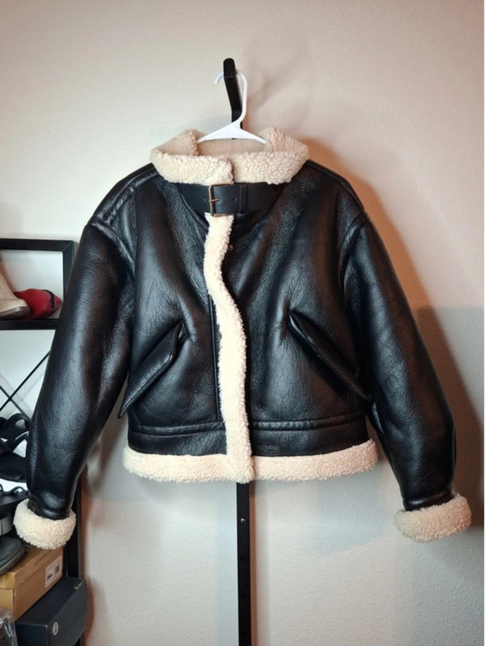 Sherpa Lined Shearling Leather Flight Jacket size M